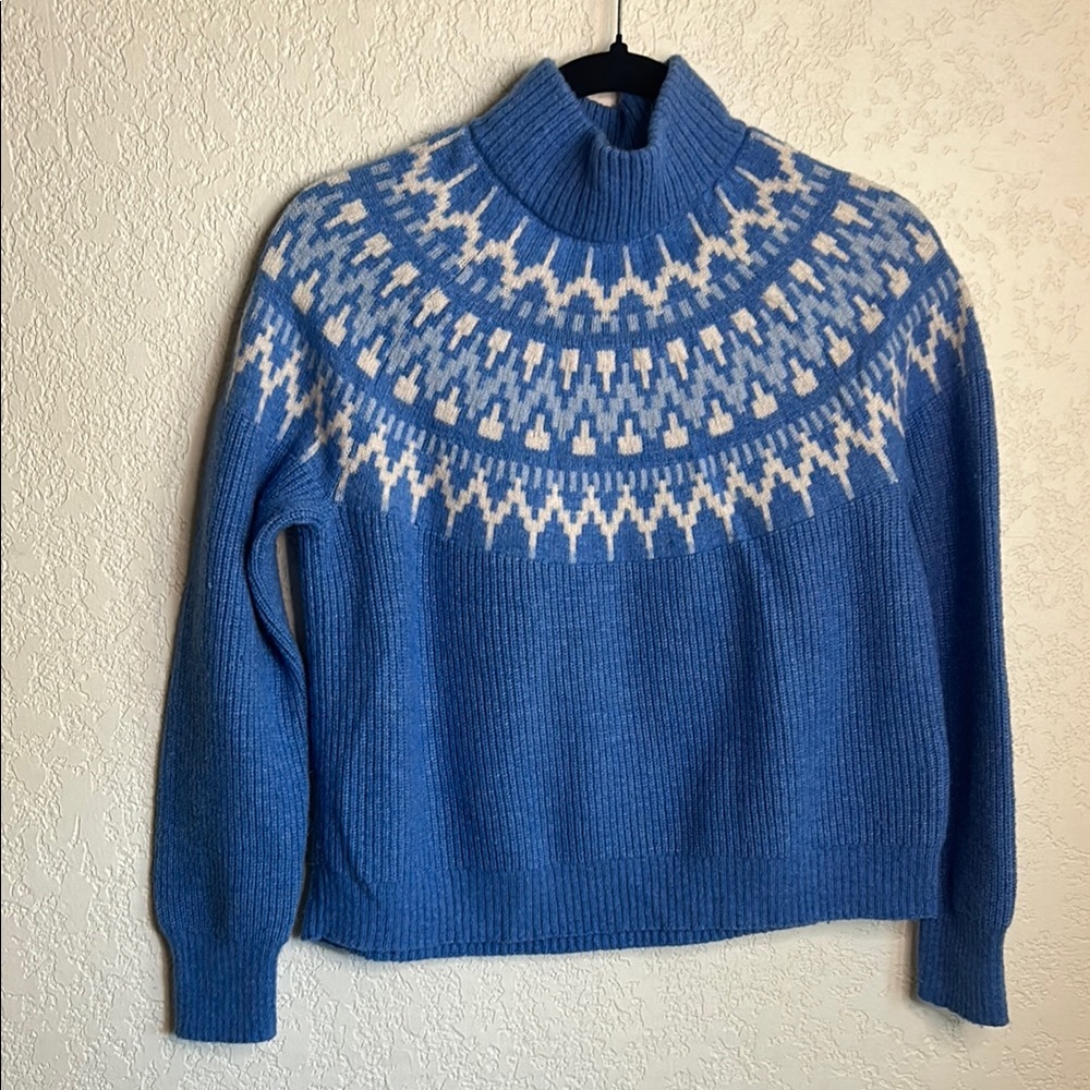 JCrew Blue and White Turtleneck Sweater